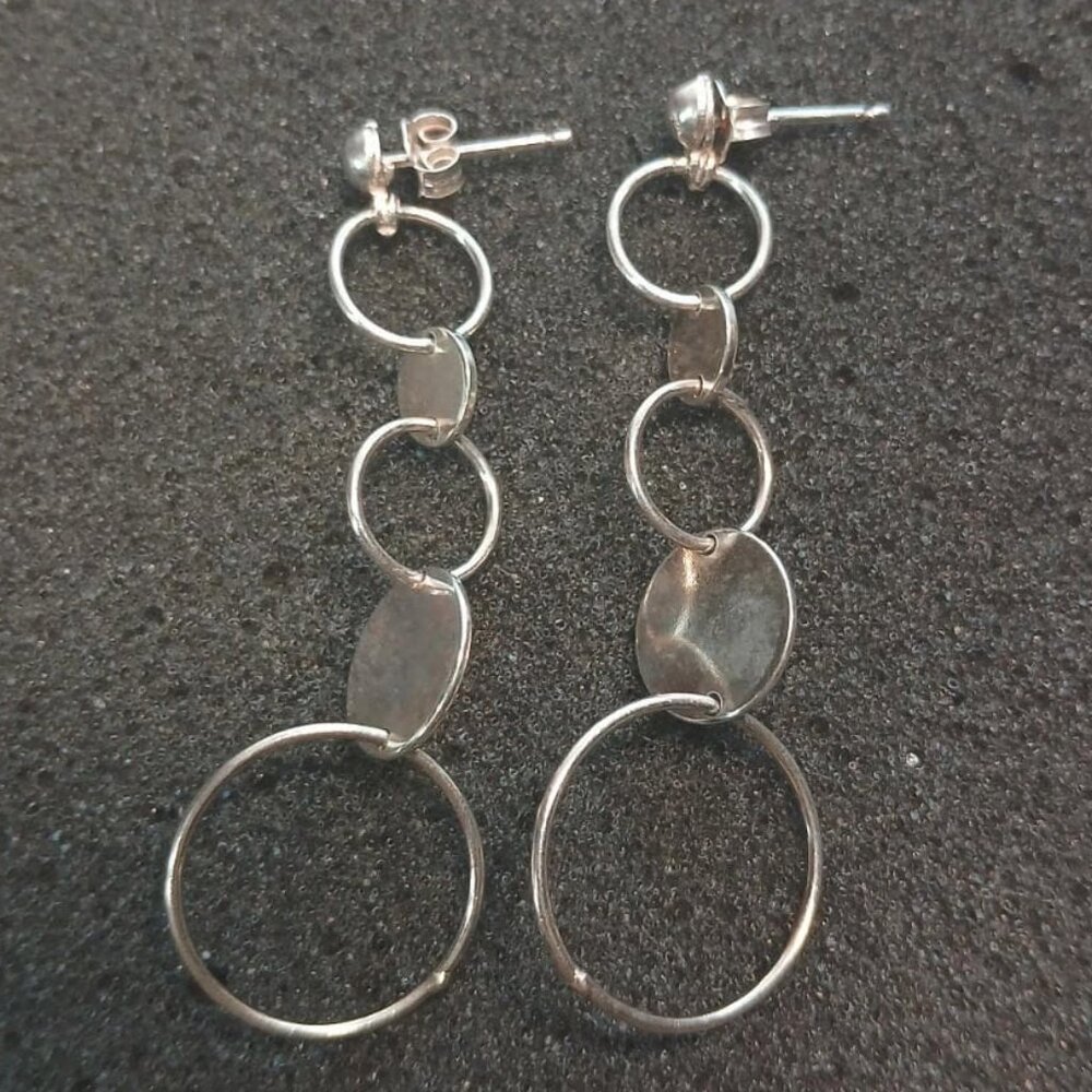 925 Sterling Circle Chain Dangle Earrings Lightweight Polished Modern Loops 4g